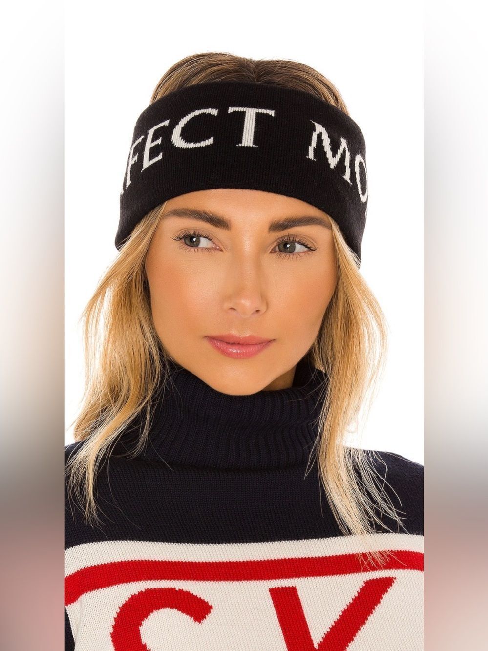 Perfect Moment Logo Head Band Ski Hat NWT Black White Merino Wool